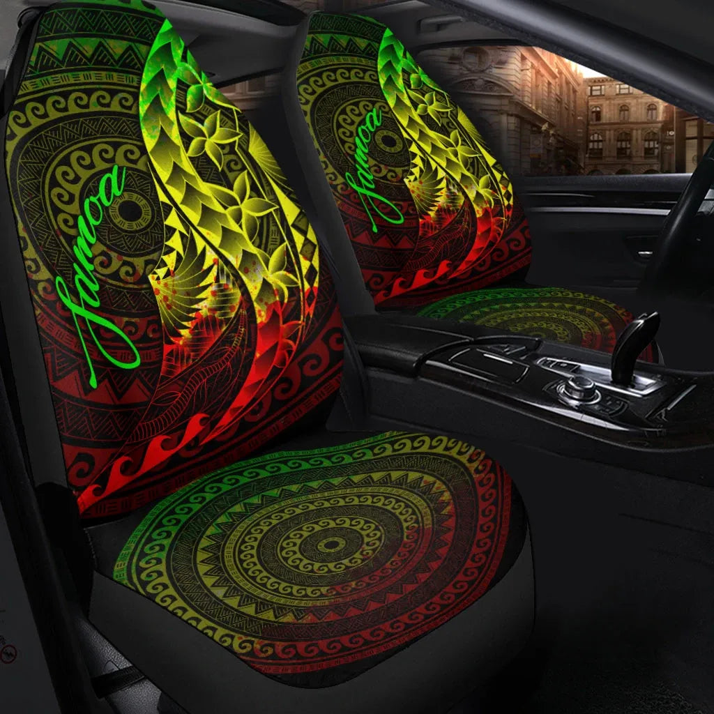 Samoa Car Seat Covers - Polynesian Pattern Style Reggae Color
