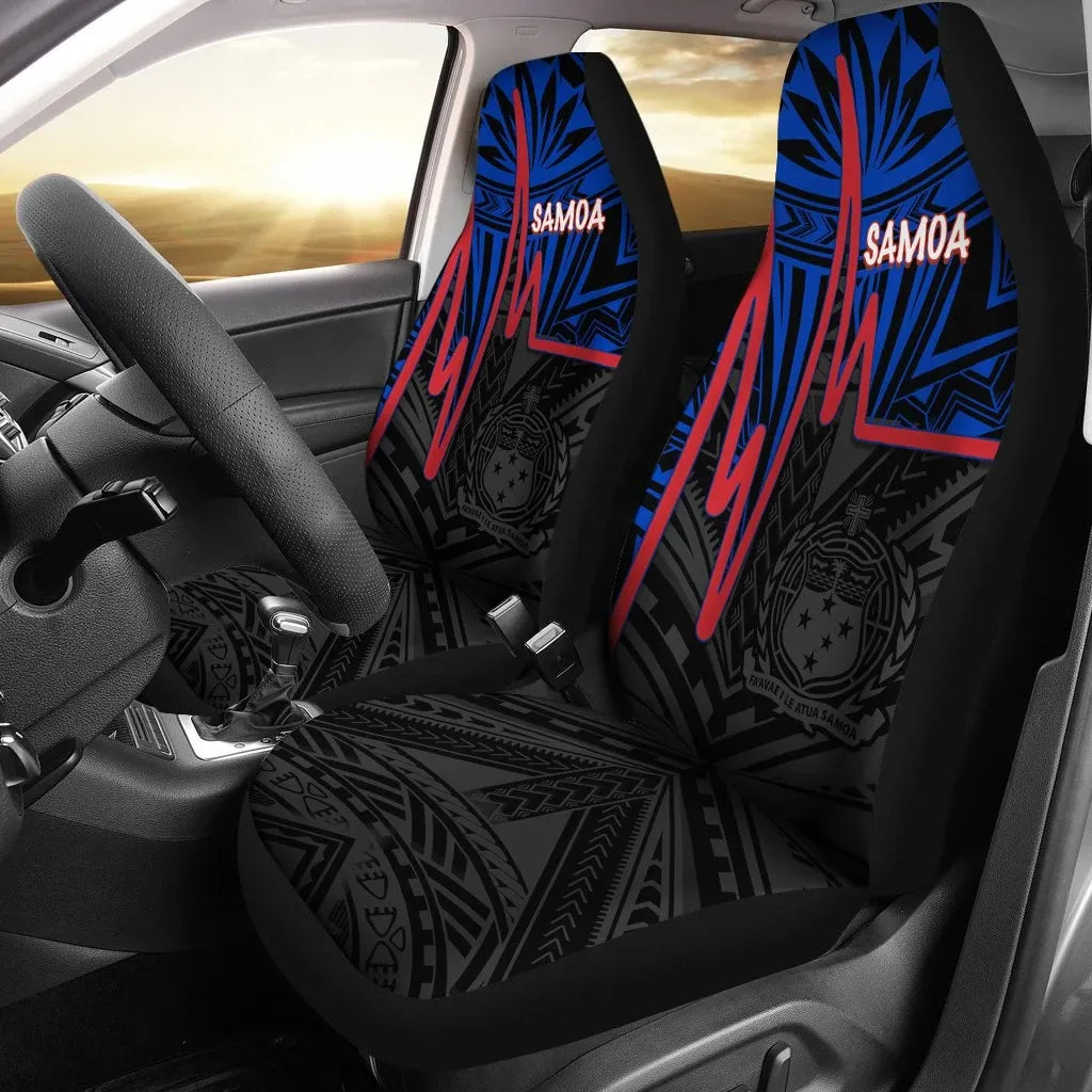 Samoa Car Seat Covers - Samoa Seal With Polynesian Patterns In Heartbeat Style (Blue)