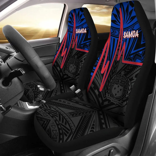 Samoa Car Seat Covers - Samoa Seal With Polynesian Patterns In Heartbeat Style (Blue)