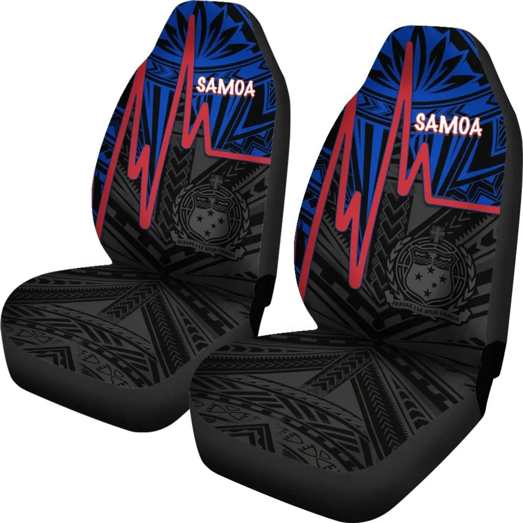 Samoa Car Seat Covers - Samoa Seal With Polynesian Patterns In Heartbeat Style (Blue)