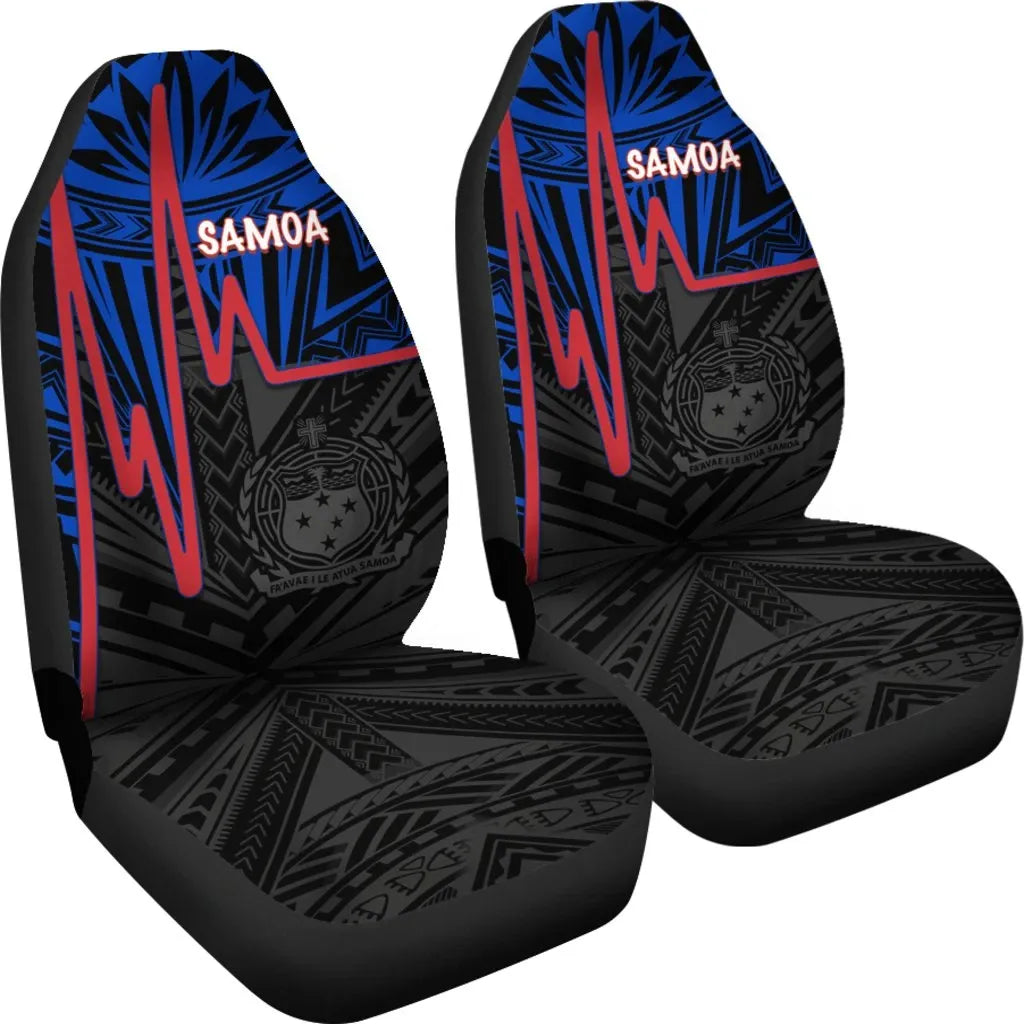 Samoa Car Seat Covers - Samoa Seal With Polynesian Patterns In Heartbeat Style (Blue)