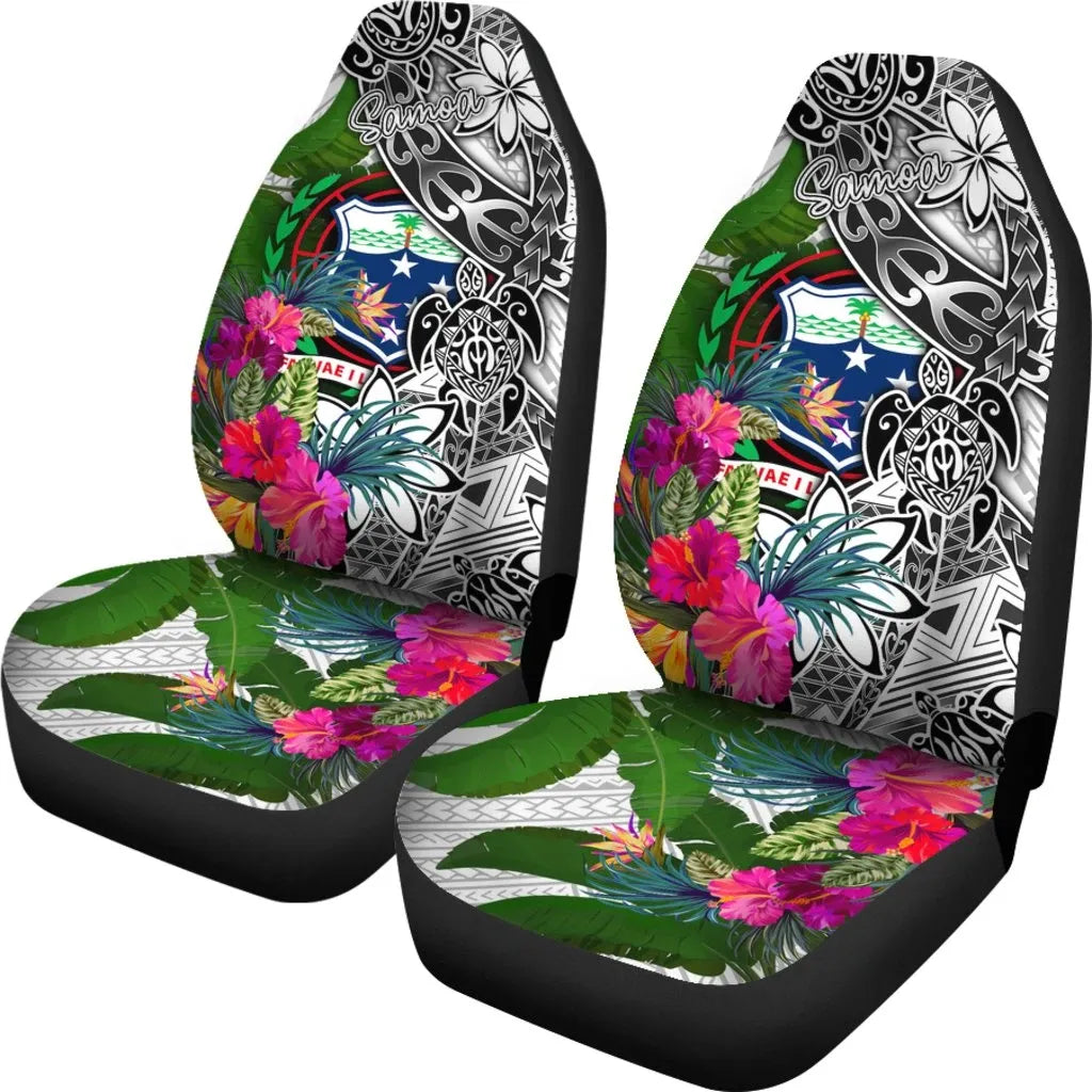 Samoa Car Seat Covers White - Turtle Plumeria Banana Leaf