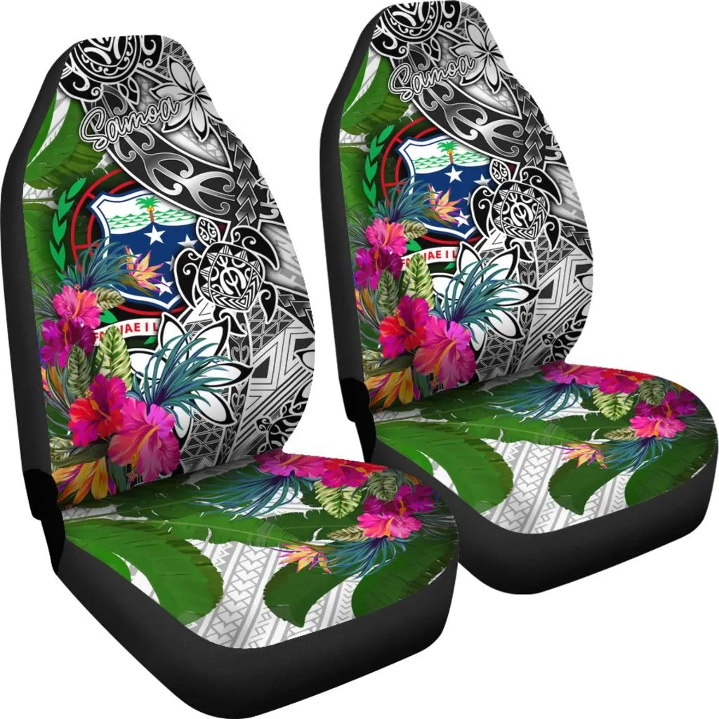 Samoa Car Seat Covers White - Turtle Plumeria Banana Leaf
