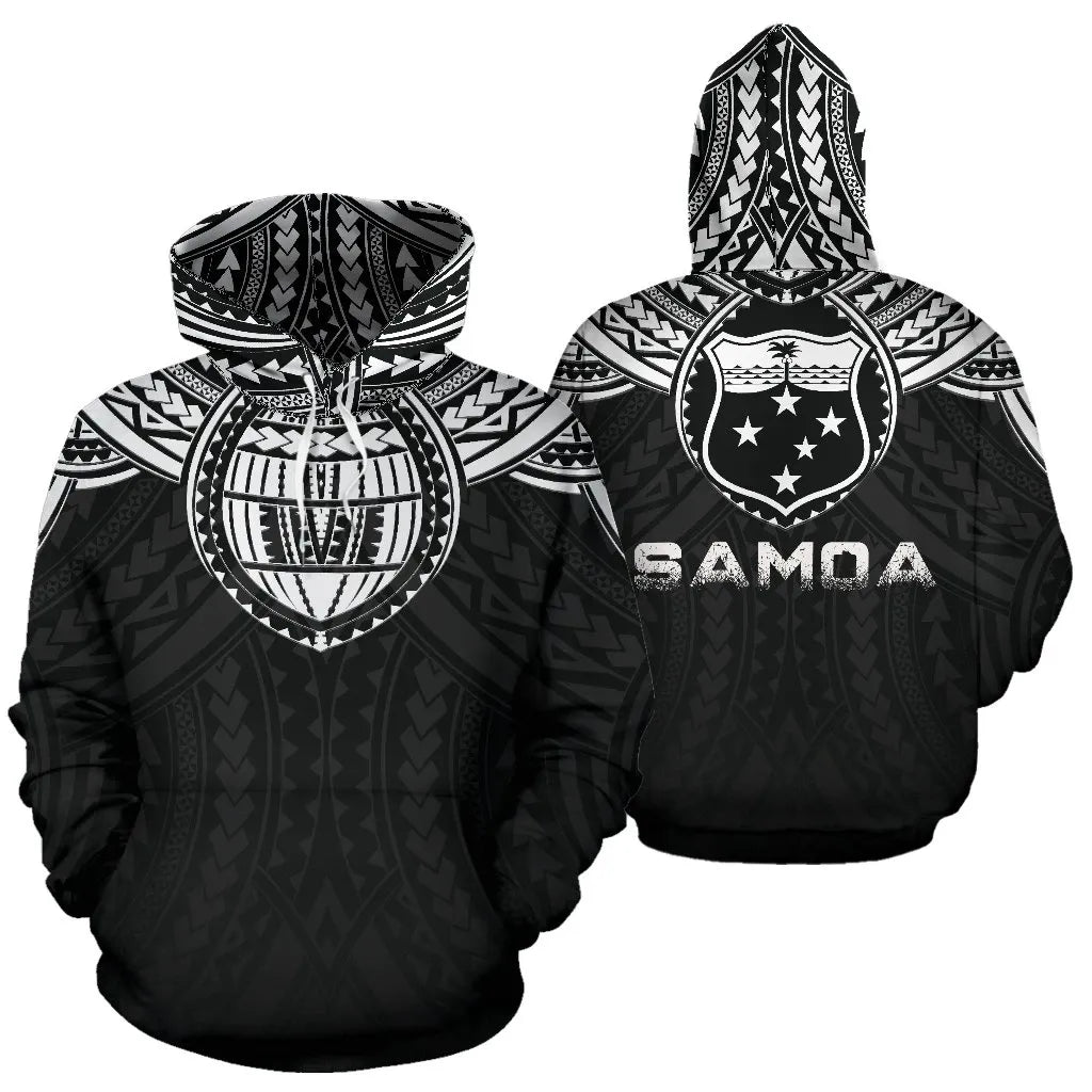 Samoa All Over Hoodie - Samoa Coat Of Arms Polynesian Tattoo