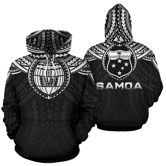 Samoa All Over Hoodie - Samoa Coat Of Arms Polynesian Tattoo