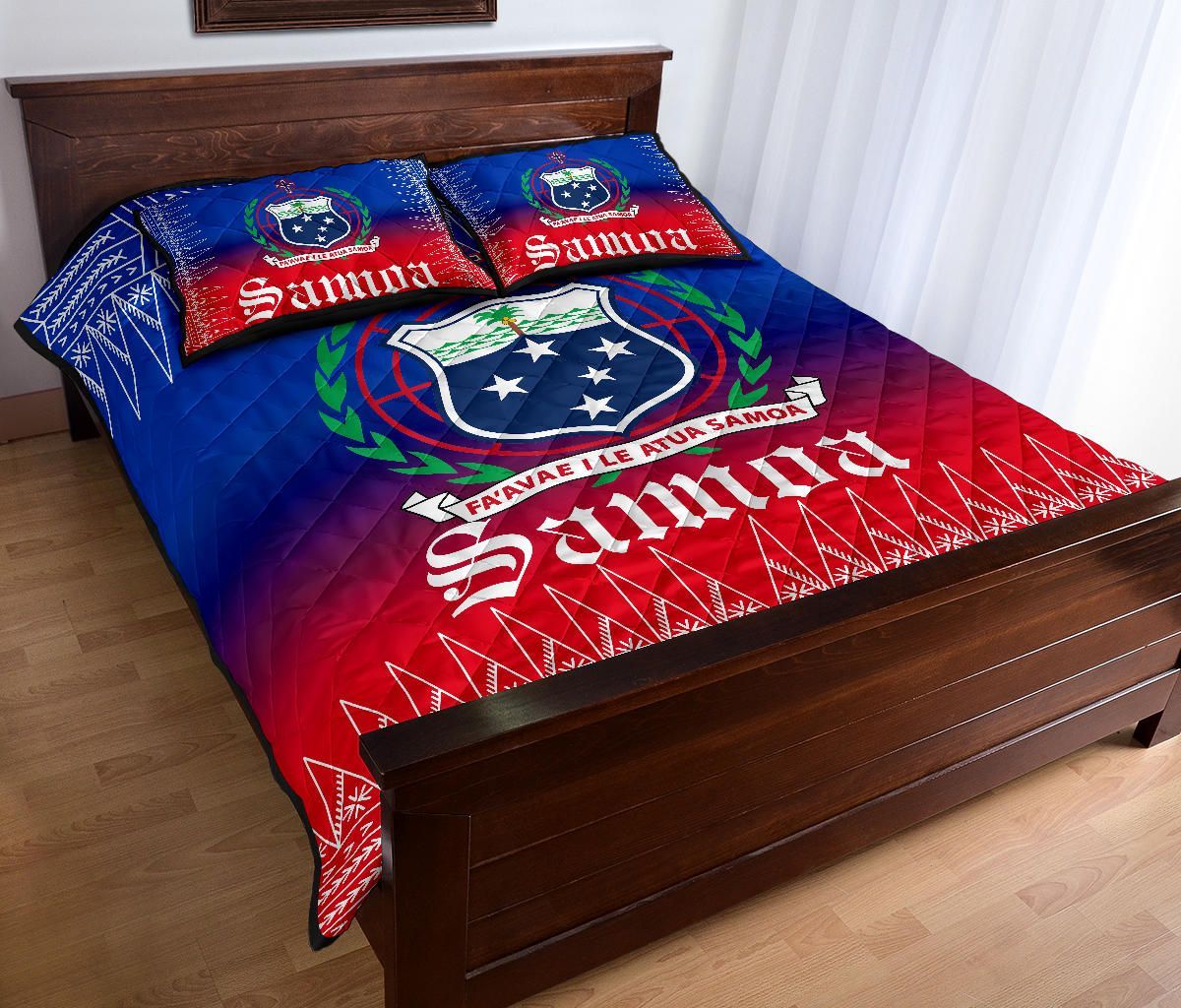 Samoa Quilt Bed Set - Samoa Coat of Arms Red Blue Version