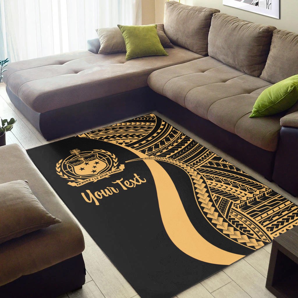 Samoa Custom Personalised Area Rug - Gold Polynesian Tentacle Tribal Pattern