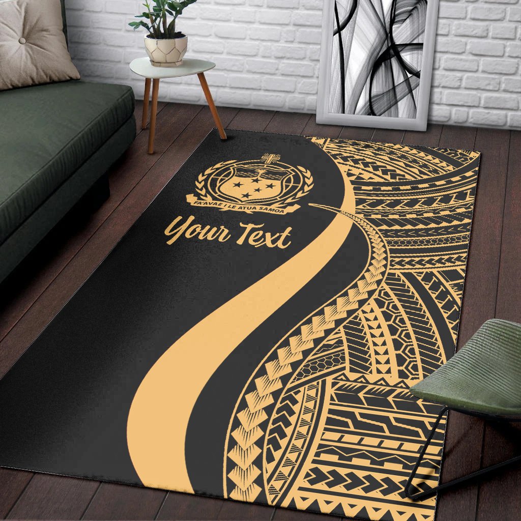 Samoa Custom Personalised Area Rug - Gold Polynesian Tentacle Tribal Pattern