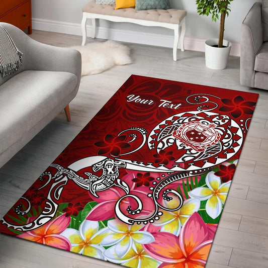 Samoa Custom Personalised Area Rug - Turtle Plumeria (Red)