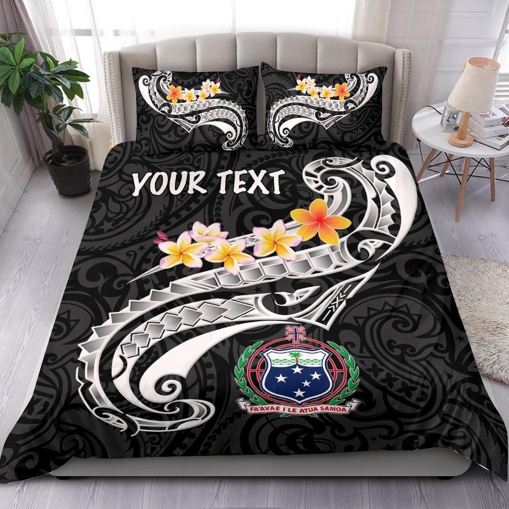 Samoa Custom Personalised Bedding Set - Samoa Seal Polynesian Patterns Plumeria (Black)