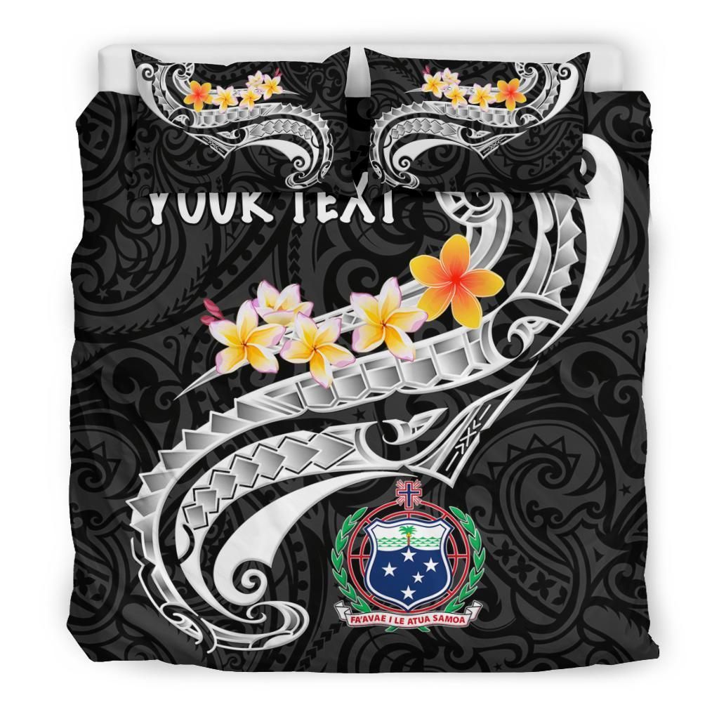 Samoa Custom Personalised Bedding Set - Samoa Seal Polynesian Patterns Plumeria (Black)