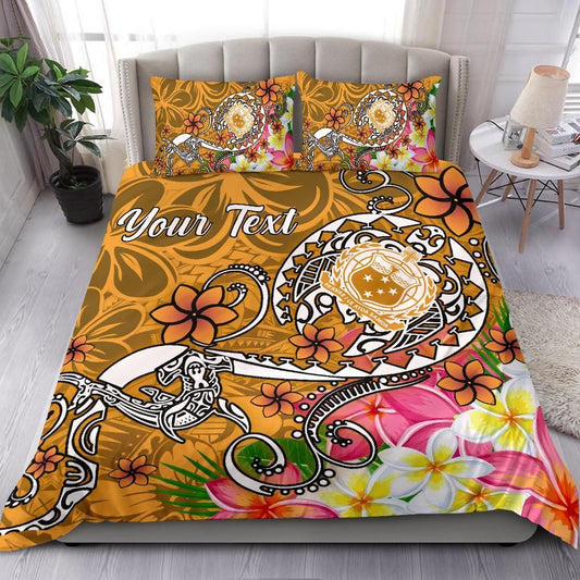 Samoa Custom Personalised Bedding Set - Turtle Plumeria (Gold)