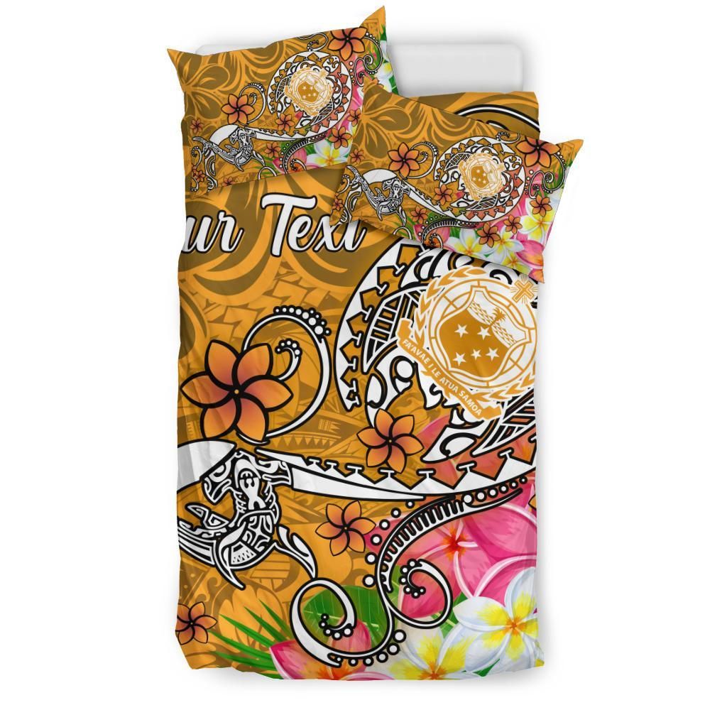 Samoa Custom Personalised Bedding Set - Turtle Plumeria (Gold)