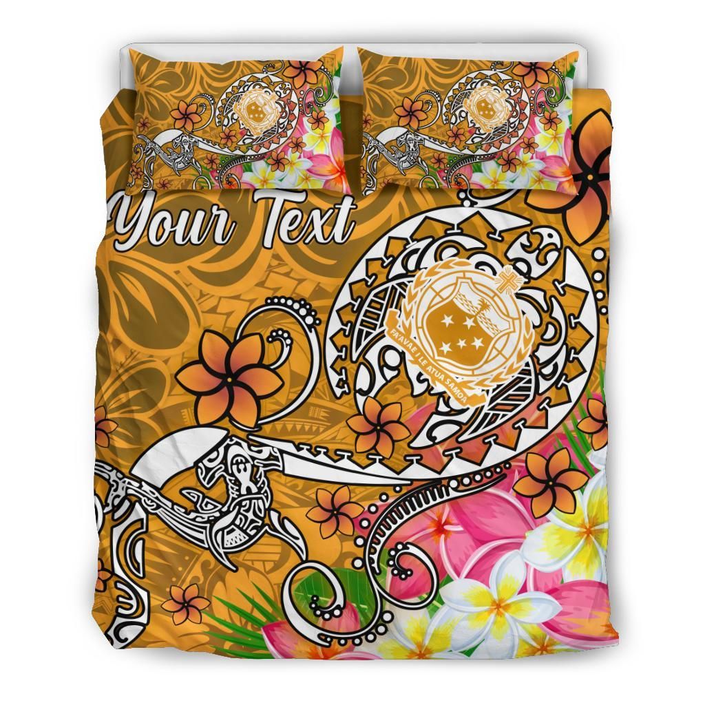 Samoa Custom Personalised Bedding Set - Turtle Plumeria (Gold)
