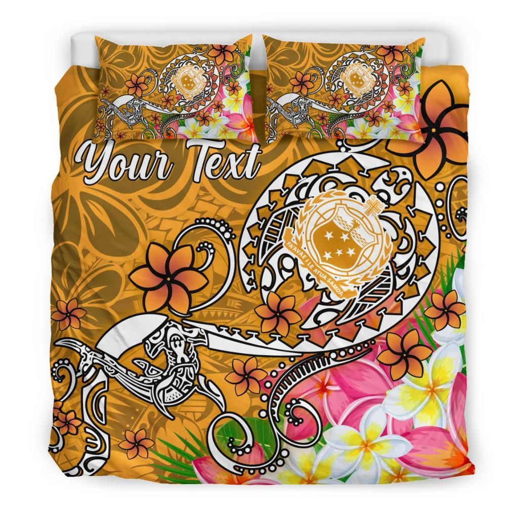 Samoa Custom Personalised Bedding Set - Turtle Plumeria (Gold)