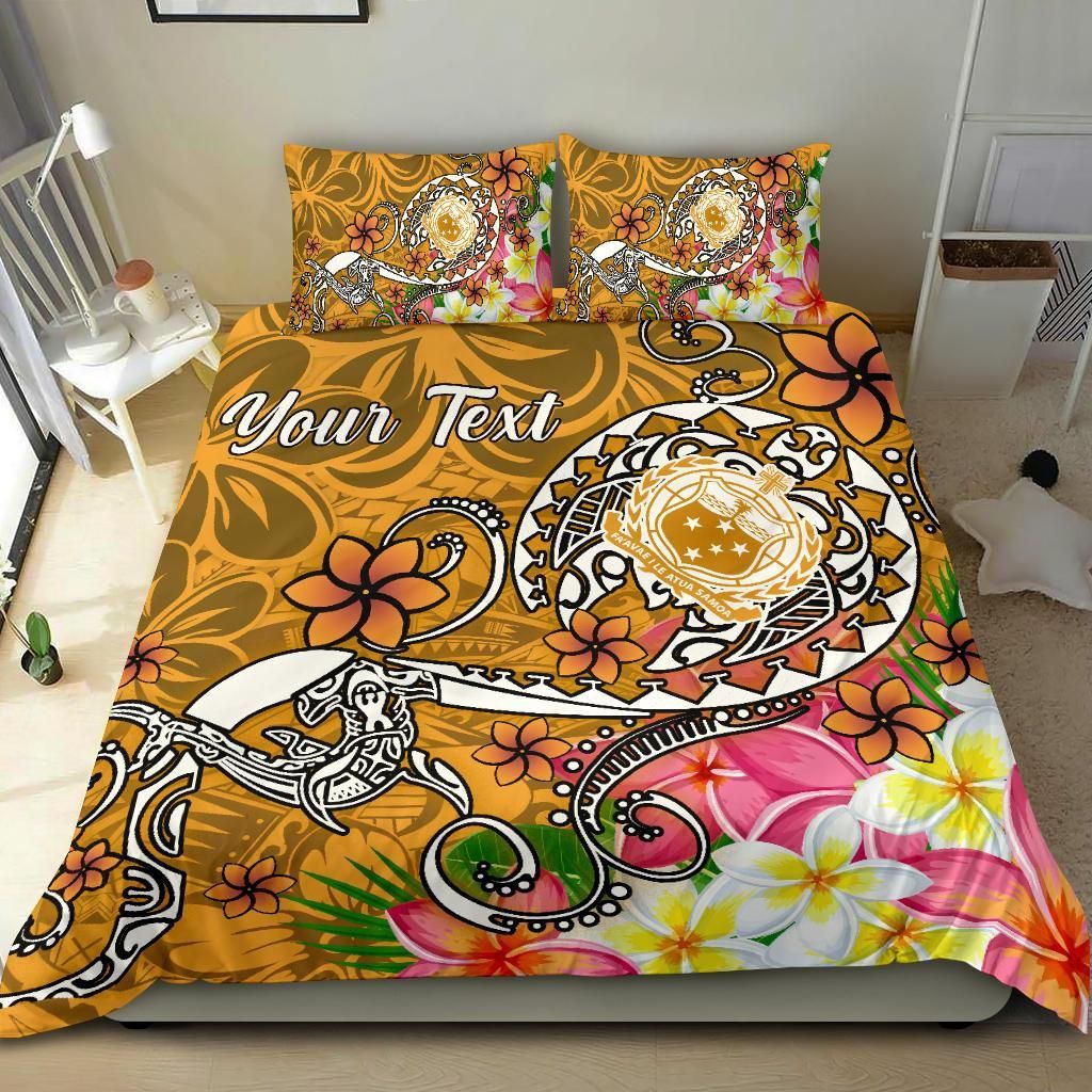 Samoa Custom Personalised Bedding Set - Turtle Plumeria (Gold)