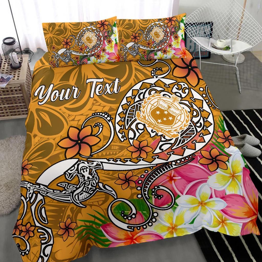 Samoa Custom Personalised Bedding Set - Turtle Plumeria (Gold)
