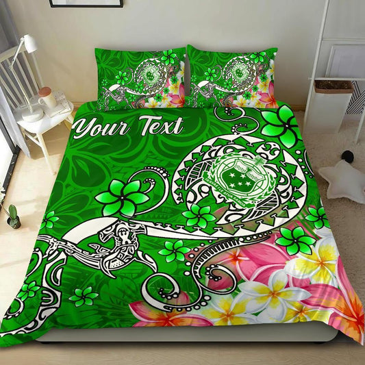 Samoa Custom Personalised Bedding Set - Turtle Plumeria (Green)