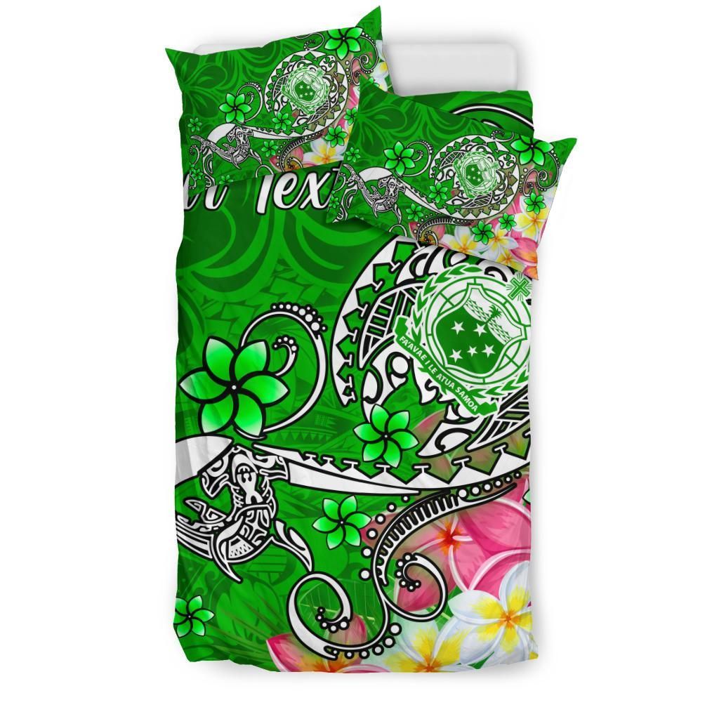 Samoa Custom Personalised Bedding Set - Turtle Plumeria (Green)