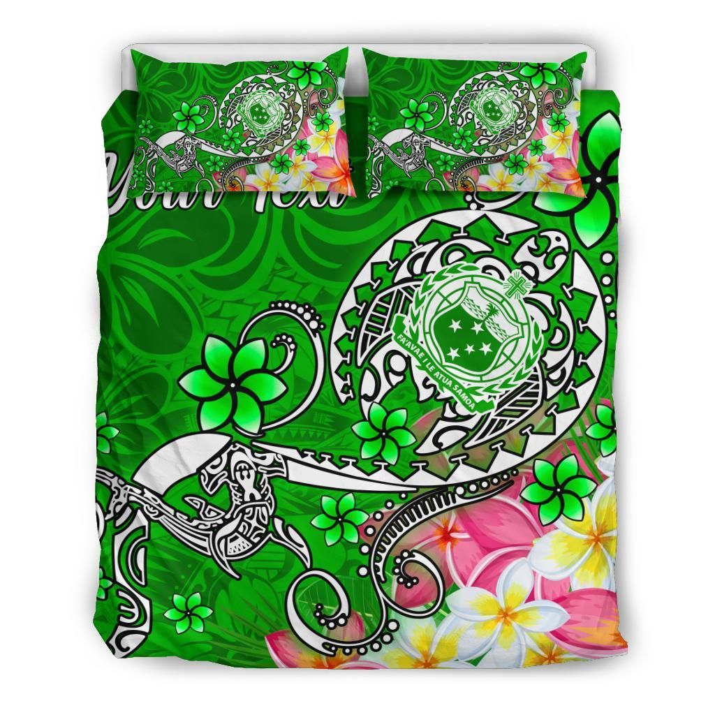 Samoa Custom Personalised Bedding Set - Turtle Plumeria (Green)