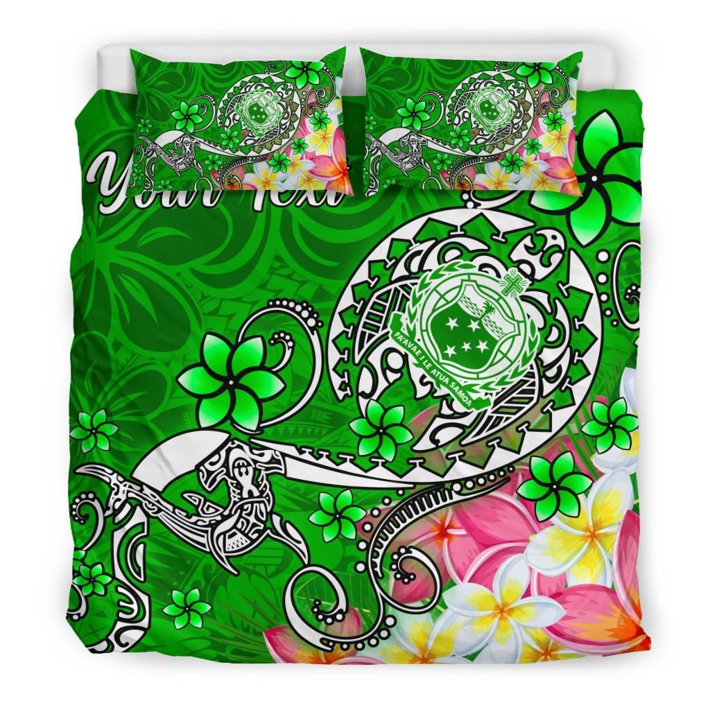 Samoa Custom Personalised Bedding Set - Turtle Plumeria (Green)