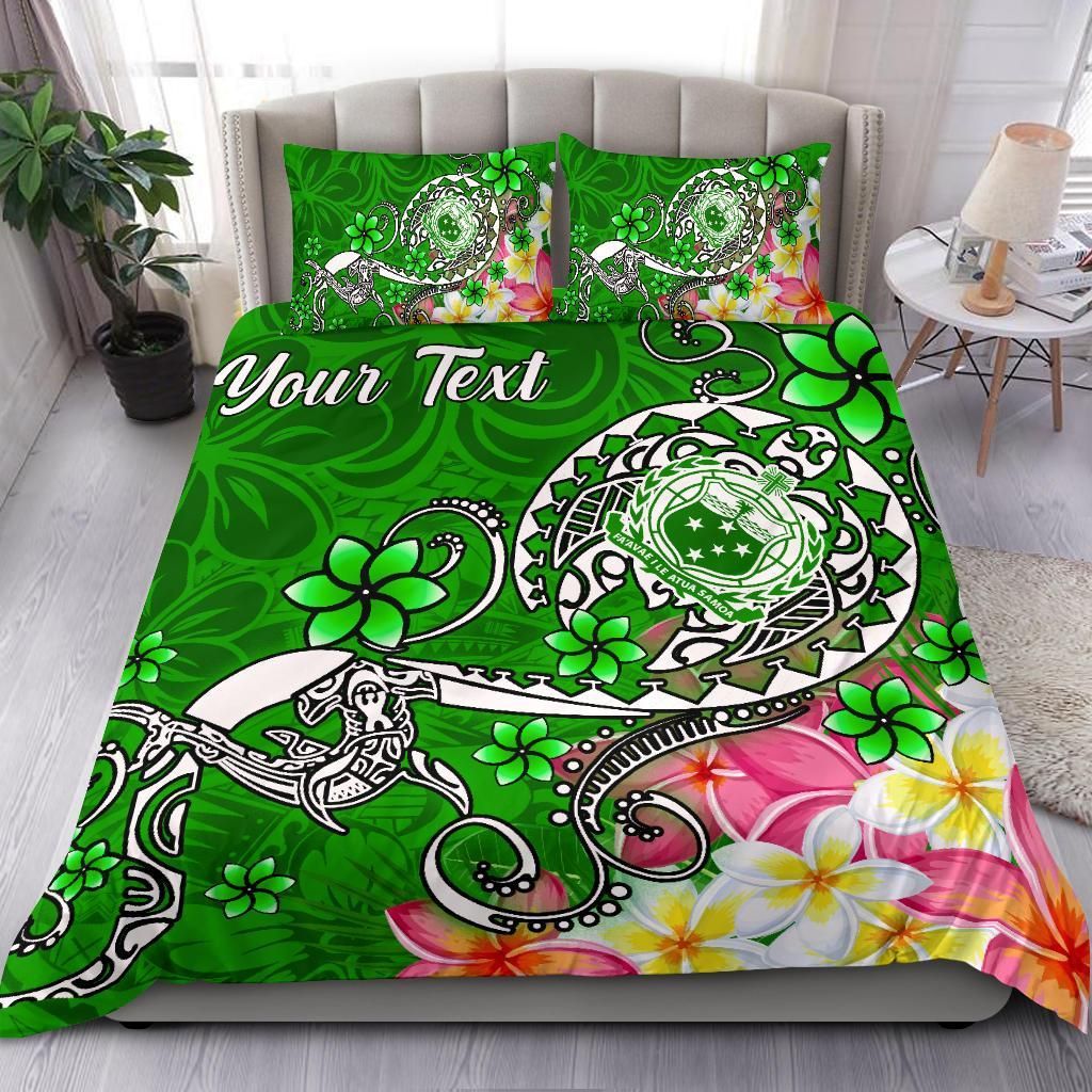 Samoa Custom Personalised Bedding Set - Turtle Plumeria (Green)