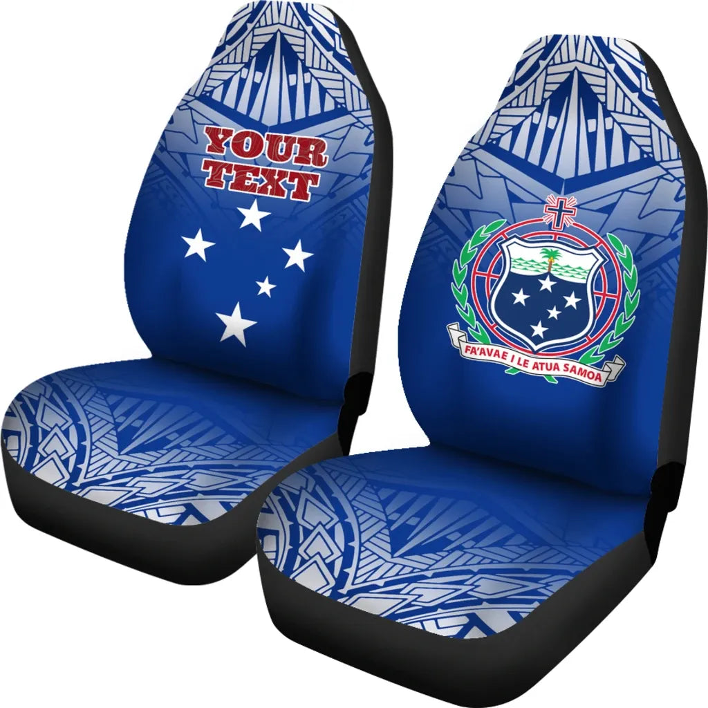Samoa Custom Personalised Car Seat Covers - Samoa Flag Coat Of Arms Polynesian Tattoo Fog Blue