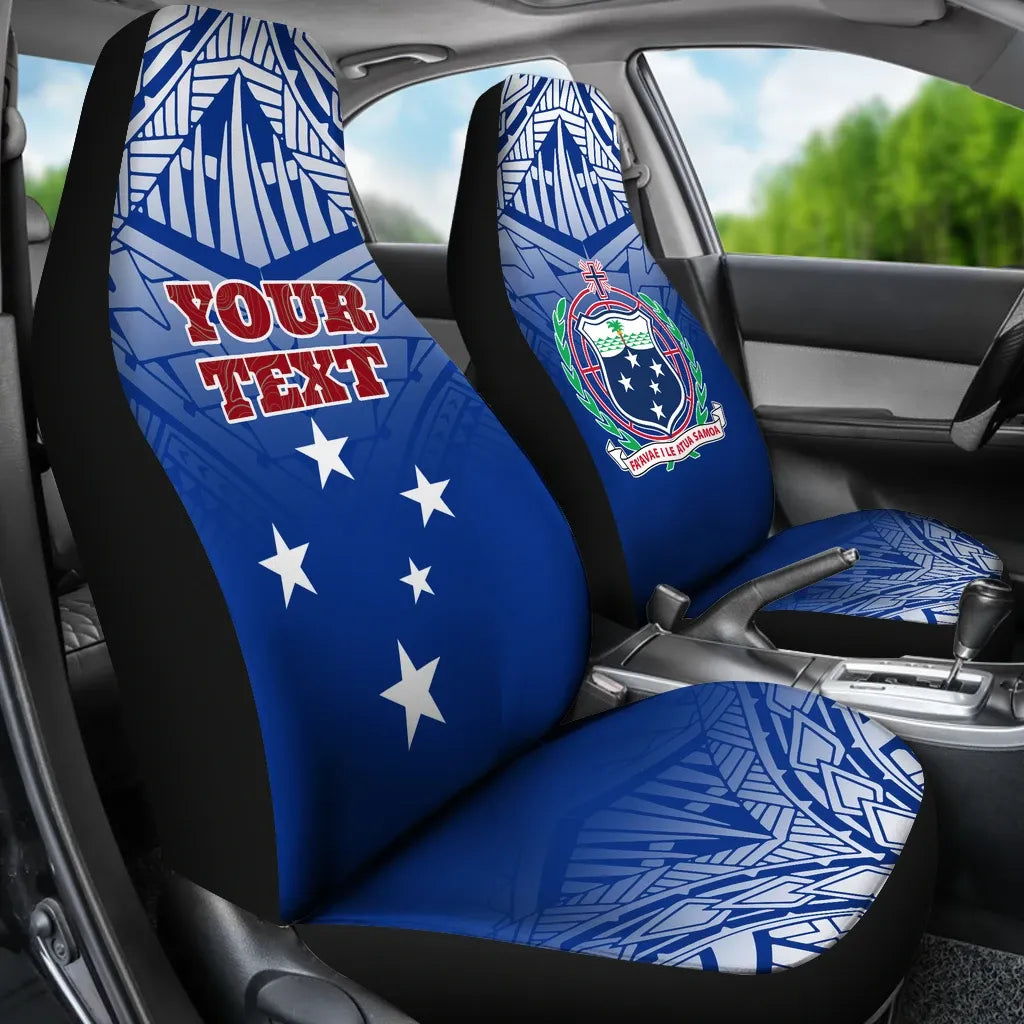 Samoa Custom Personalised Car Seat Covers - Samoa Flag Coat Of Arms Polynesian Tattoo Fog Blue