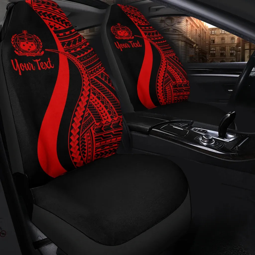 Samoa Custom Personalised Car Seat Covers - Red Polynesian Tentacle Tribal Pattern