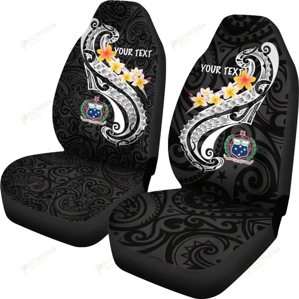 Samoa Custom Personalised Car Seat Covers- Samoa Seal  Polynesian Patterns Plumeria (Black)