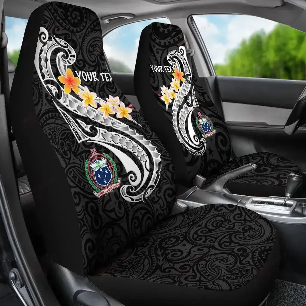 Samoa Custom Personalised Car Seat Covers- Samoa Seal  Polynesian Patterns Plumeria (Black)