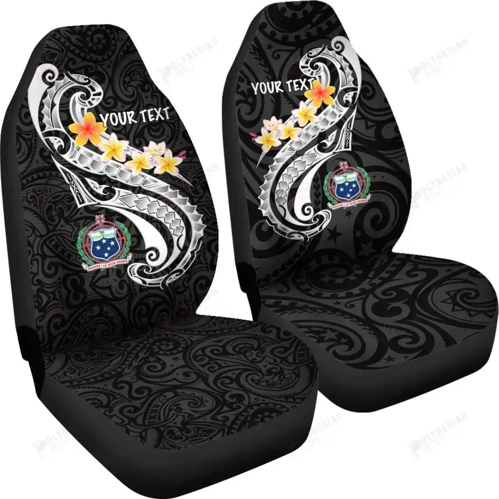 Samoa Custom Personalised Car Seat Covers- Samoa Seal  Polynesian Patterns Plumeria (Black)