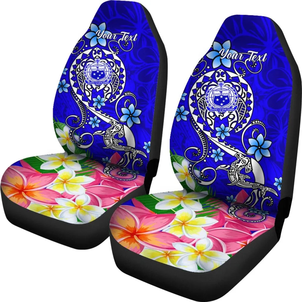 Samoa Custom Personalised Car Seat Covers - Turtle Plumeria (Blue)