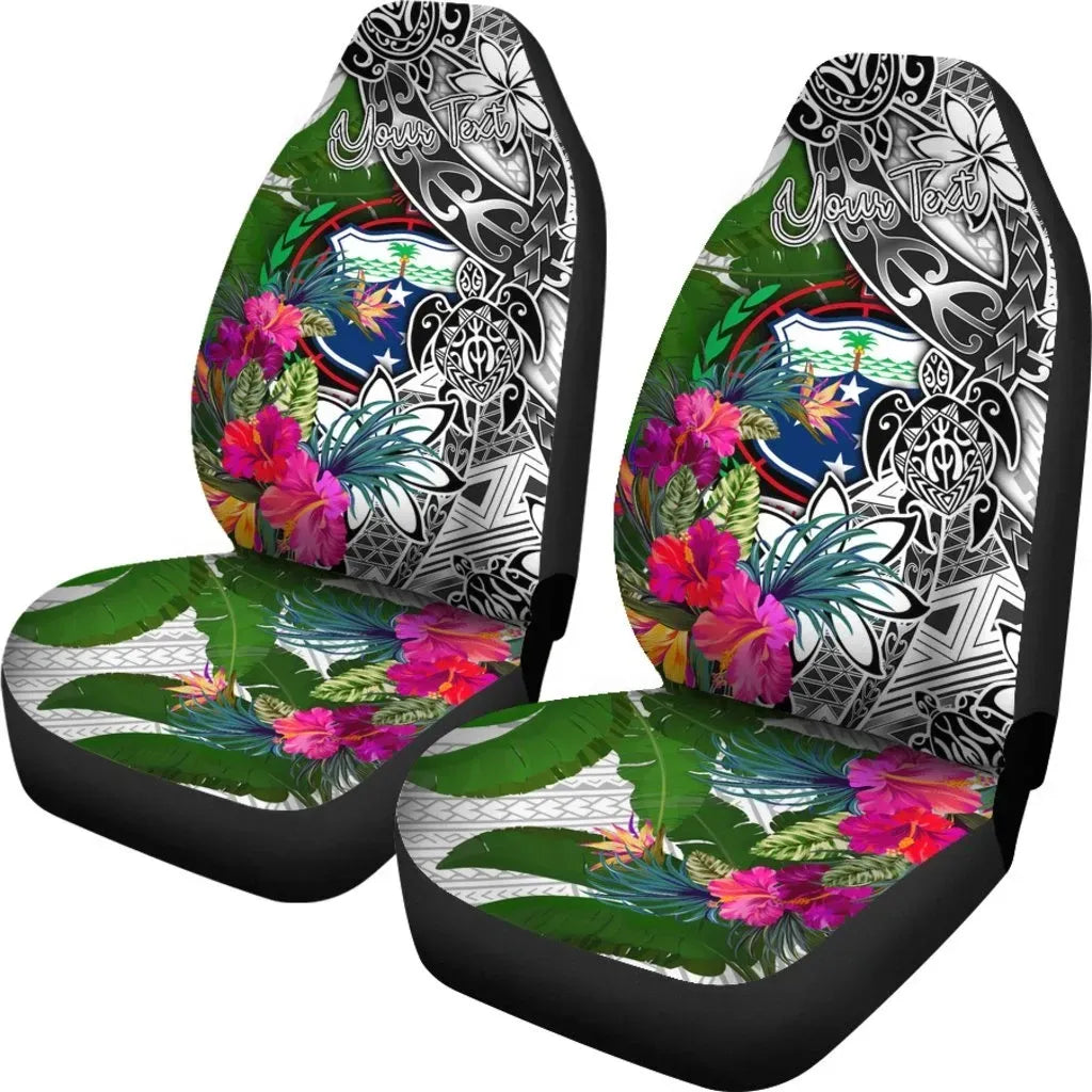 Samoa Custom Personalised Car Seat Covers White - Turtle Plumeria Banana Leaf