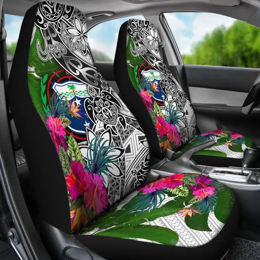 Samoa Custom Personalised Car Seat Covers White - Turtle Plumeria Banana Leaf
