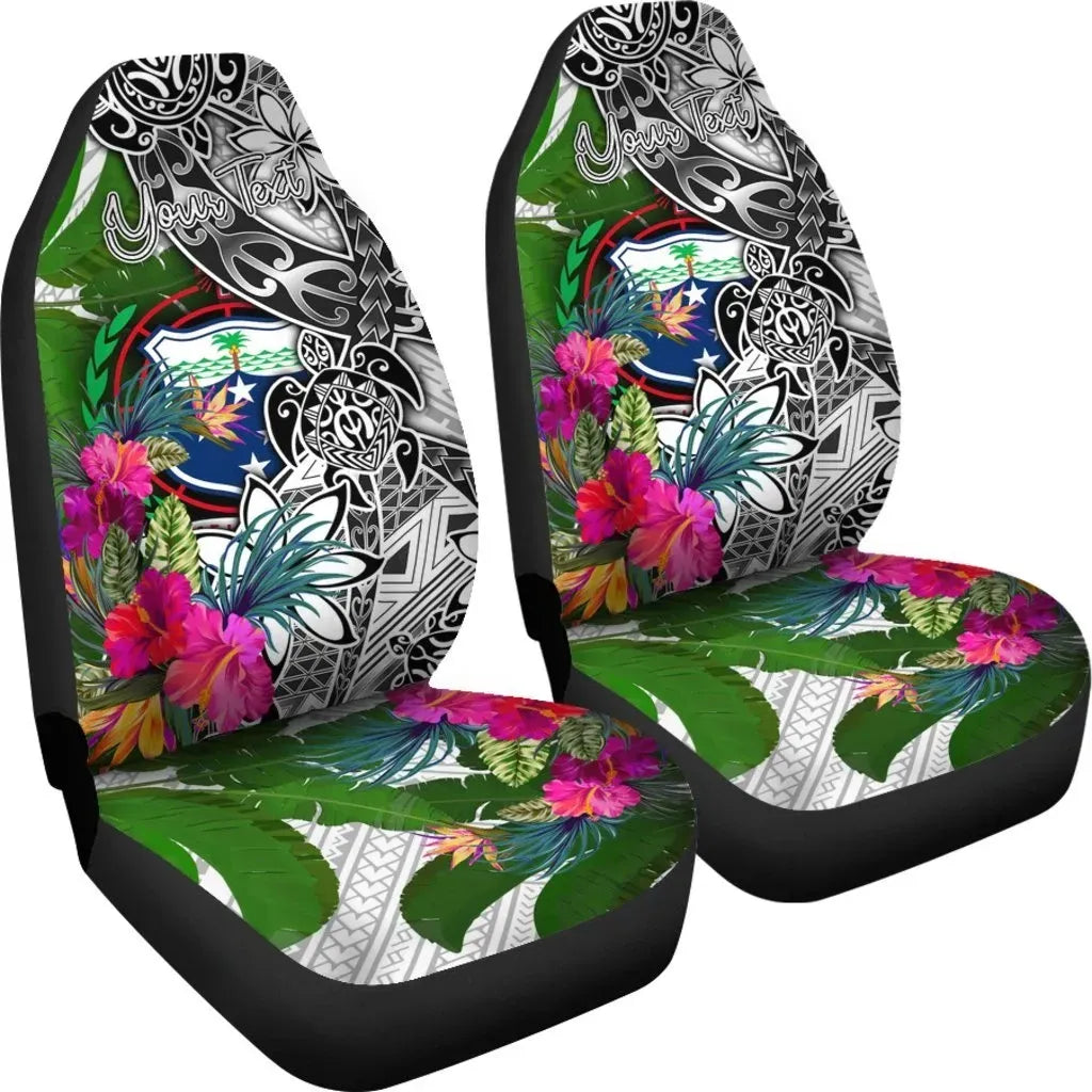 Samoa Custom Personalised Car Seat Covers White - Turtle Plumeria Banana Leaf