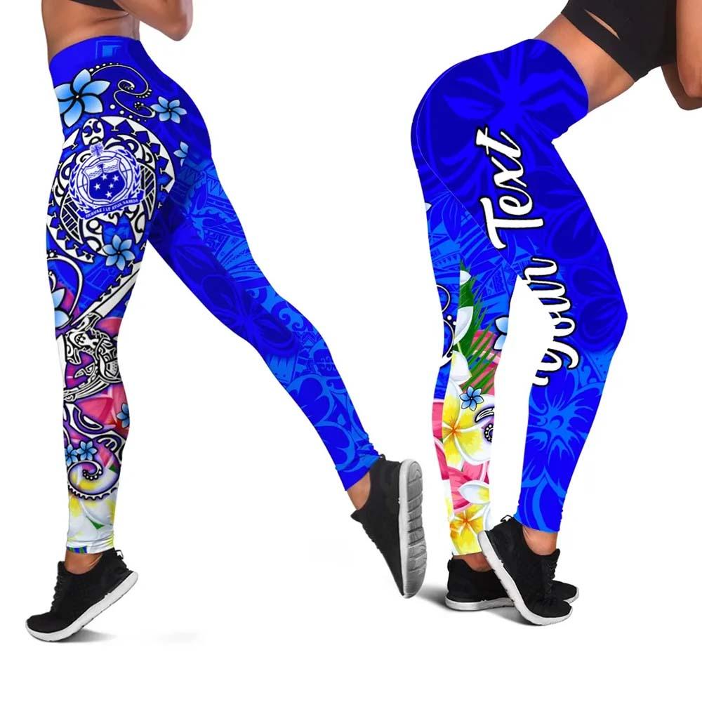 Samoa Custom Personalised Legging - Turtle Plumeria (Blue)