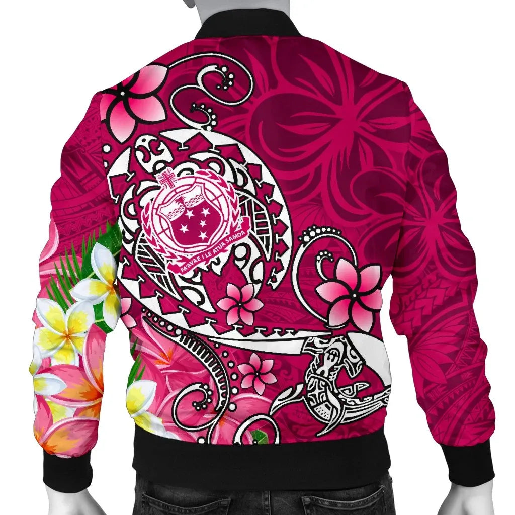 Samoa Custom Personalised Bomber Jacket - Turtle Plumeria (Pink)