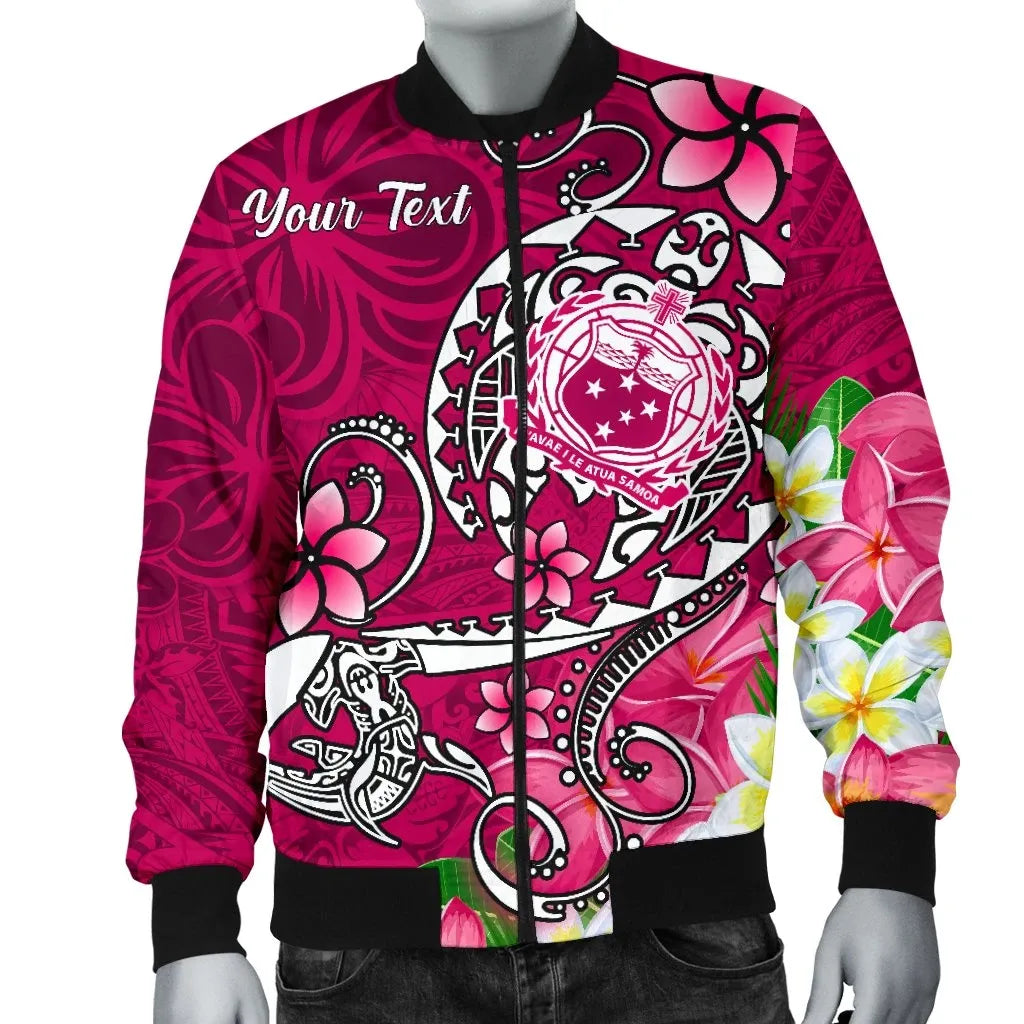 Samoa Custom Personalised Bomber Jacket - Turtle Plumeria (Pink)