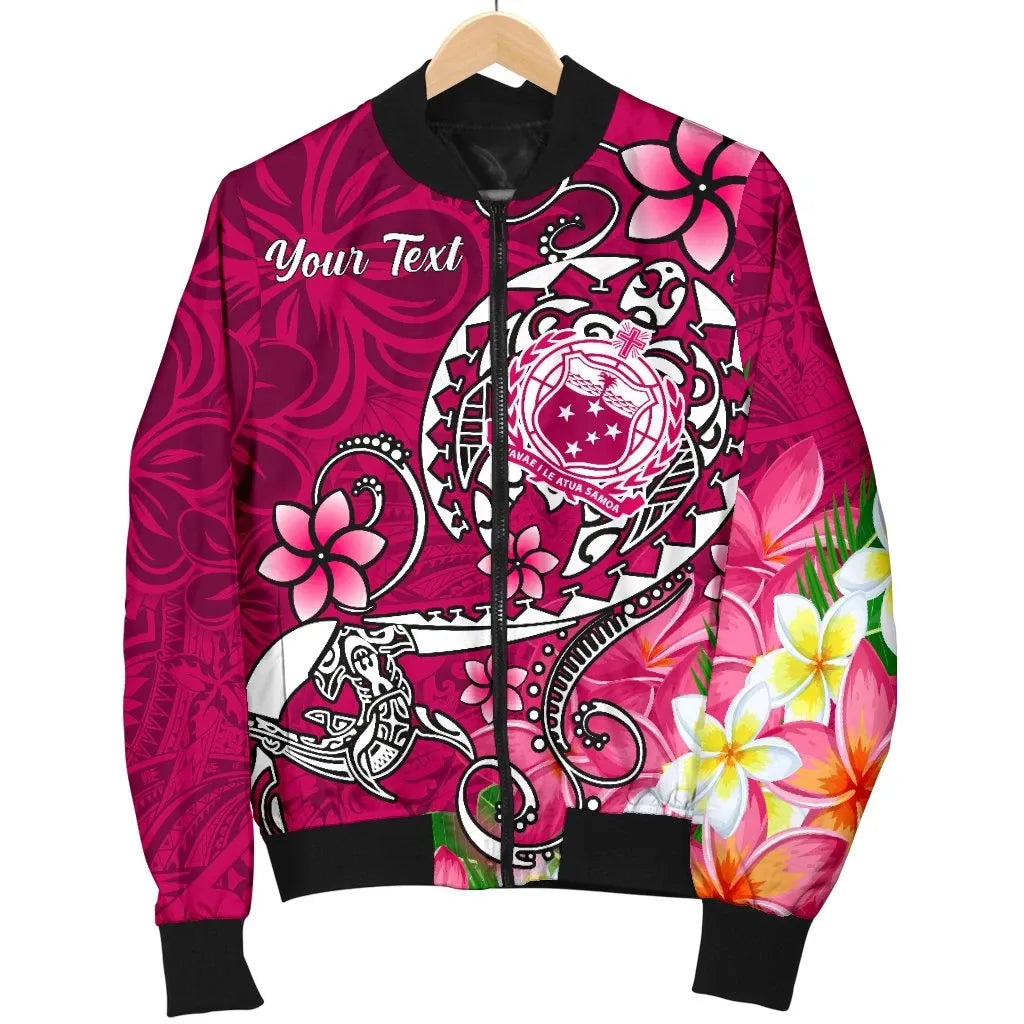 Samoa Custom Personalised Bomber Jacket - Turtle Plumeria (Pink)