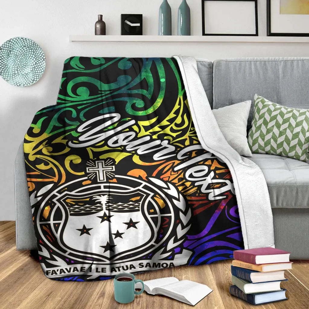 Samoa Custom Personalised Premium Blanket - Rainbow Polynesian Pattern