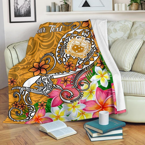 Samoa Custom Personalised Premium Blanket - Turtle Plumeria (Gold)