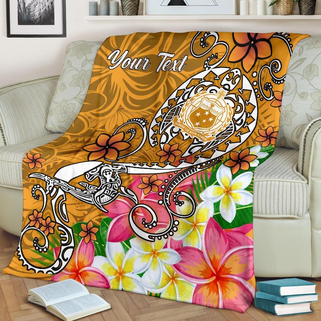 Samoa Custom Personalised Premium Blanket - Turtle Plumeria (Gold)