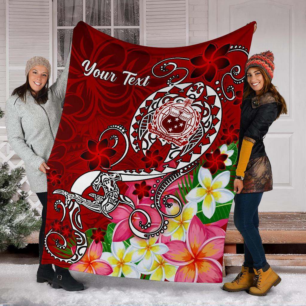 Samoa Custom Personalised Premium Blanket - Turtle Plumeria (Red)