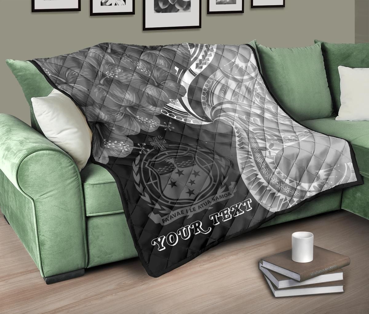 Samoa Custom Personalised Premium Quilt - Samoa Seal Wave Style (Black)