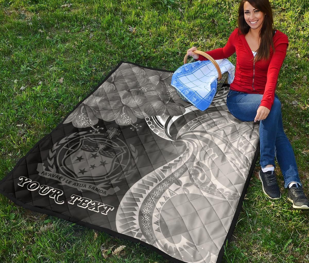 Samoa Custom Personalised Premium Quilt - Samoa Seal Wave Style (Black)