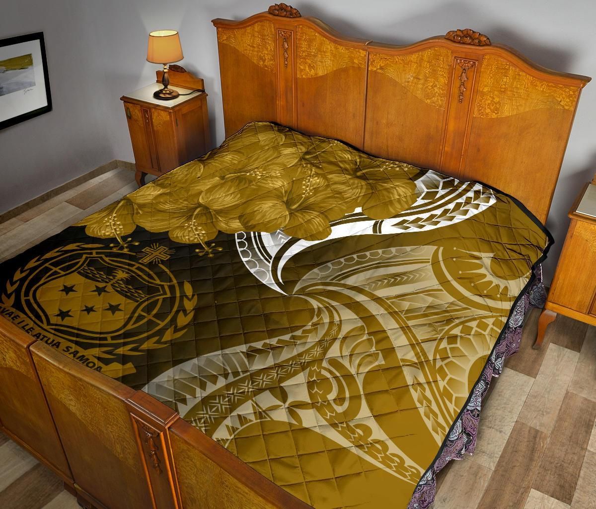 Samoa Custom Personalised Premium Quilt - Samoa Seal Wave Style (Gold)