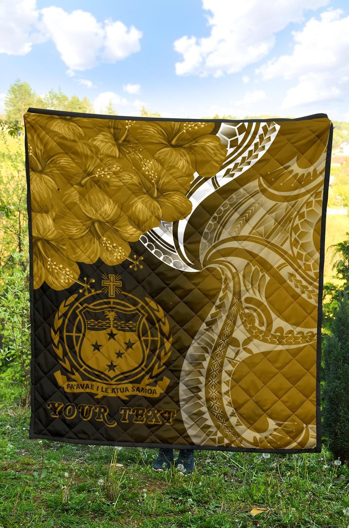 Samoa Custom Personalised Premium Quilt - Samoa Seal Wave Style (Gold)
