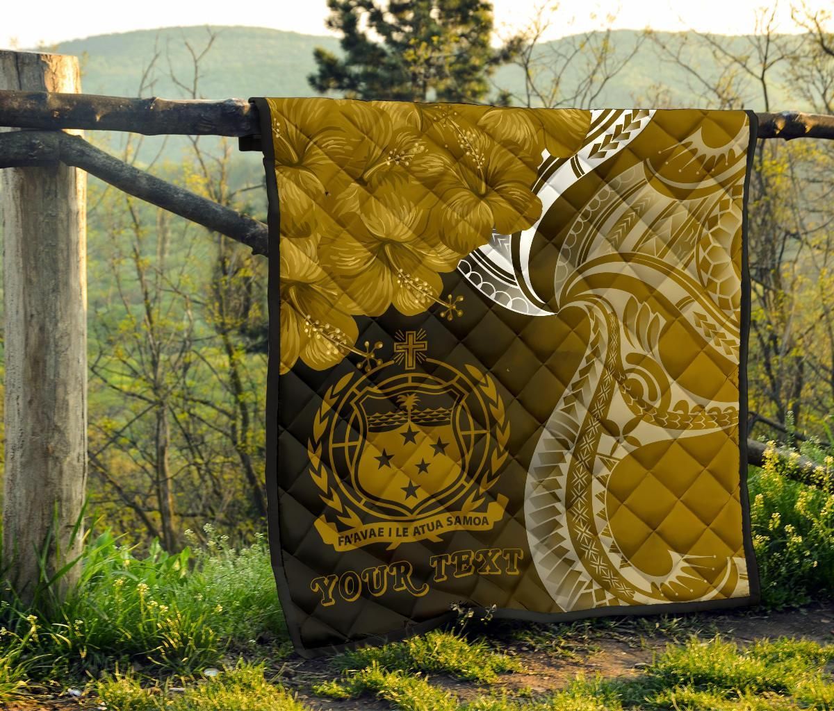 Samoa Custom Personalised Premium Quilt - Samoa Seal Wave Style (Gold)