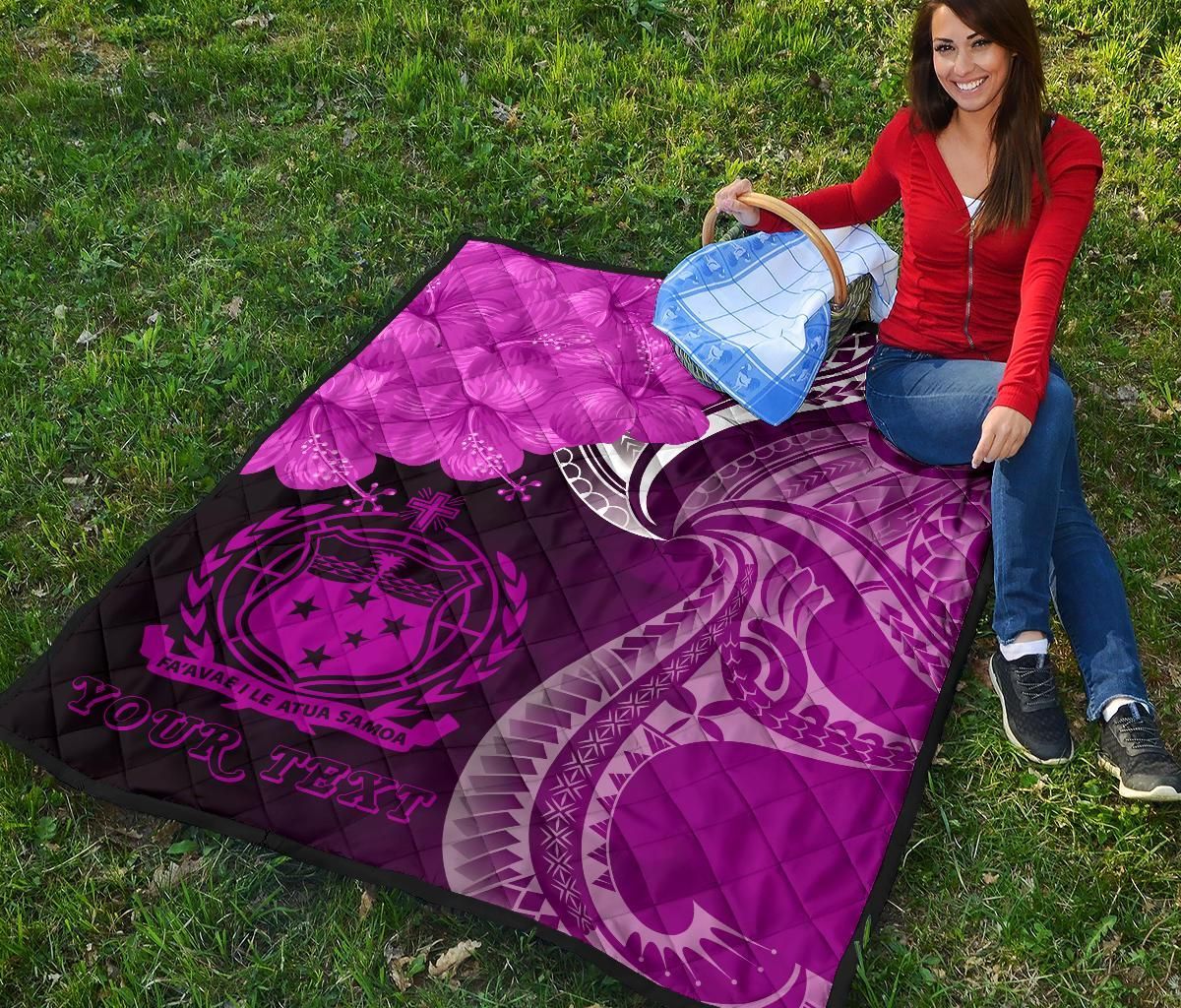 Samoa Custom Personalised Premium Quilt - Samoa Seal Wave Style (Pink)